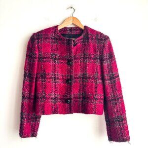 Combardi Inc Wool Blend Plaid Cropped Blazer 8